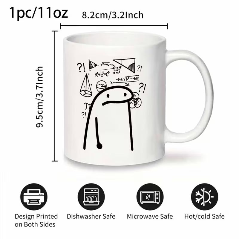 Funny Confused Math Meme Character Ceramic Coffee Mug – Novelty Cute Science & Calculus Joke Tea Cup (M1007)