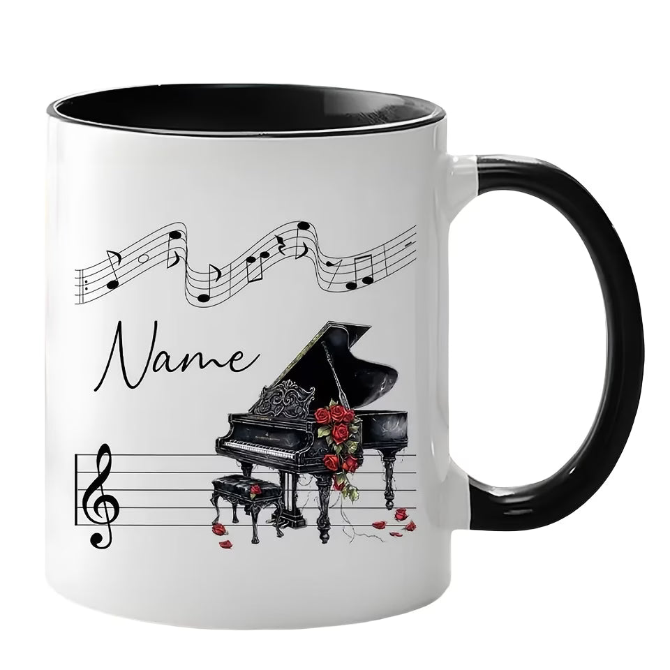 Personalized "Grand Piano & Red Roses" Ceramic Coffee Mug – Custom Name Musical Instrument, Pianist Gift & Elegant Music Novelty Cup (M1198)