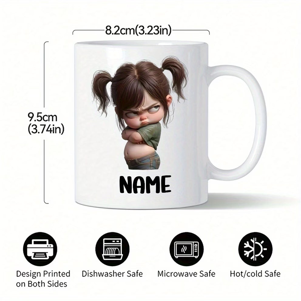 Personalized "Sassy Pigtails Grumpy Girl" Ceramic Coffee Mug – Custom Name Funny Salking Child & Humorous Character Novelty Cup (M1170)