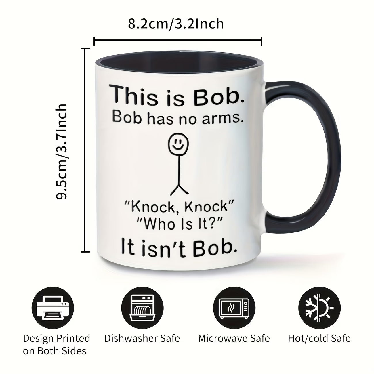 Funny "This Is Bob" Stick Figure Ceramic Coffee Mug – Sarcastic Dark Humor Gag Novelty Cup with Black Accent (M1110)