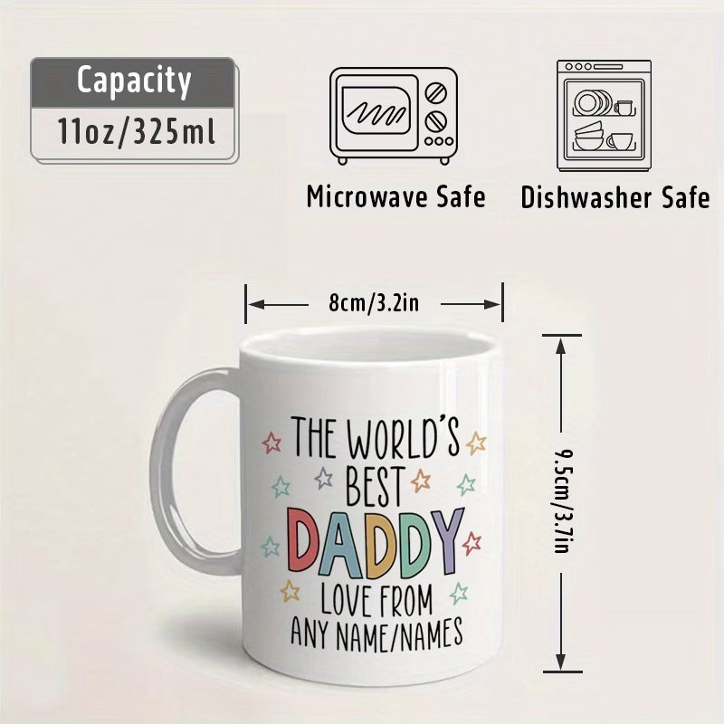 Personalized "The World's Best Daddy" Ceramic Coffee Mug – Custom Name Father's Day & Dad Appreciation Novelty Cup with Black Accent (M1134)