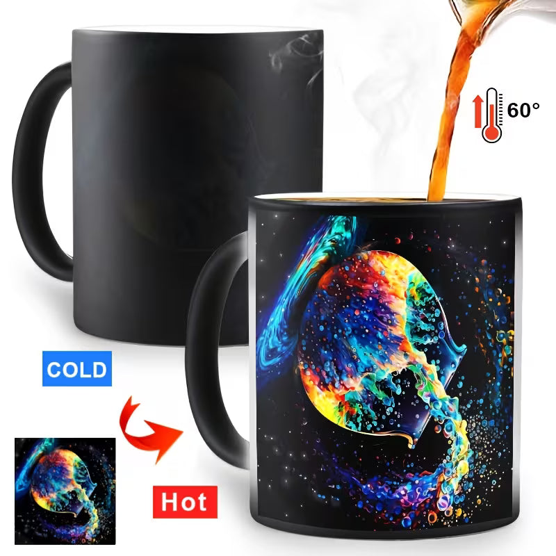 Celestial Aquarius Zodiac Magic Color Changing Ceramic Coffee Mug – Galaxy Starry Night Heat-Sensitive Cup (M1038)