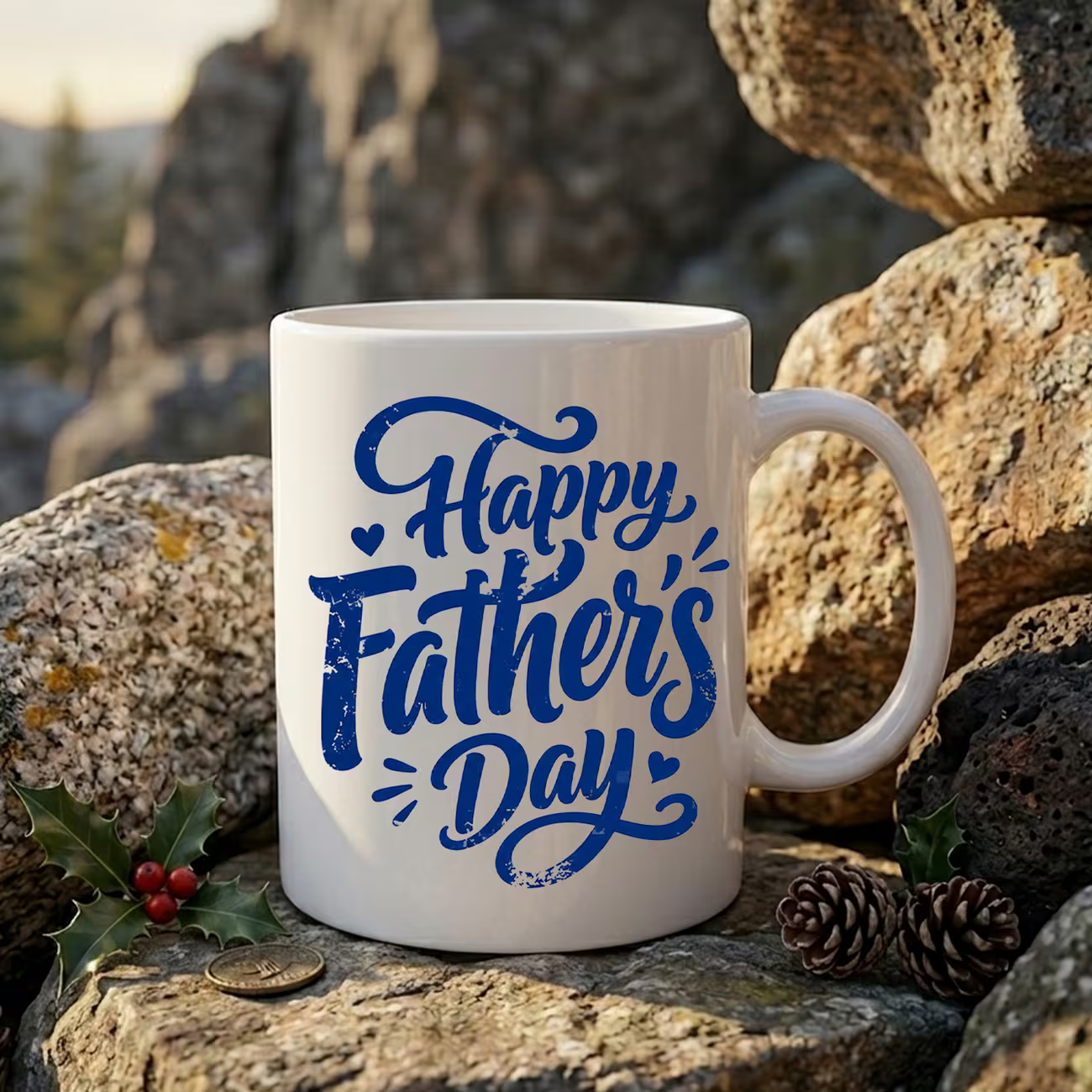 Heartwarming "Happy Father's Day" Blue Script Ceramic Coffee Mug – Classic Dad Appreciation Gift Cup (M1066)