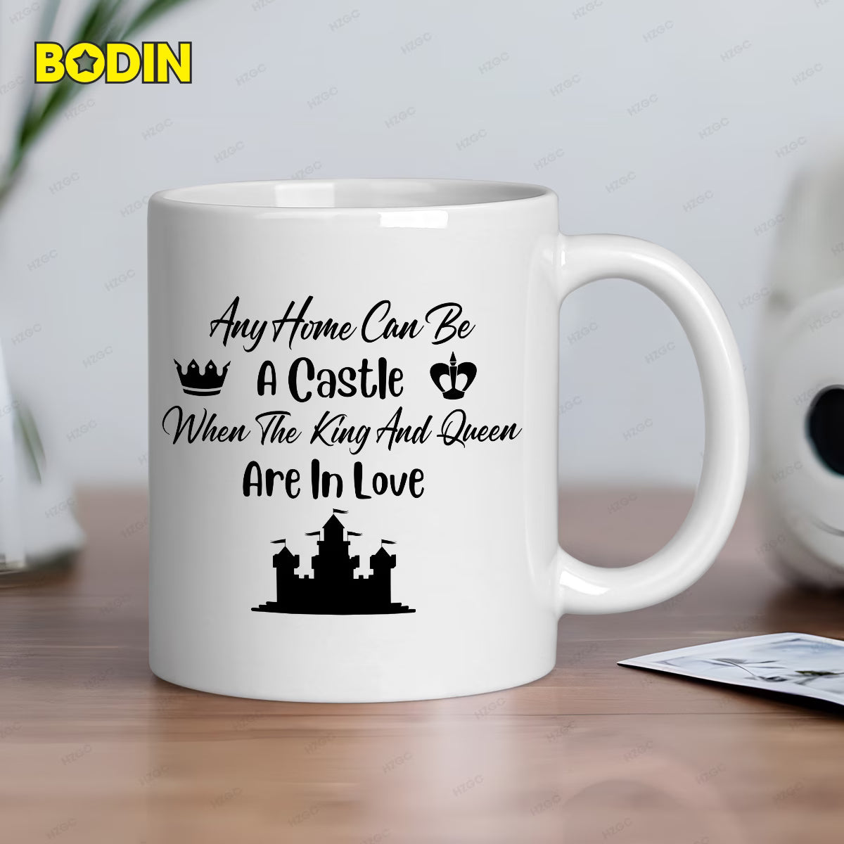 Personalized "Any Home Can Be A Castle" Ceramic Coffee Mug – Romantic Quote, King & Queen Crowns & Couple Novelty Cup (M1178)
