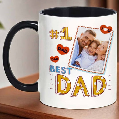Personalized "#1 Best Dad" Custom Photo Ceramic Coffee Mug – Father's Day, Family Photo Upload & Dad Appreciation Novelty Cup (M1158)