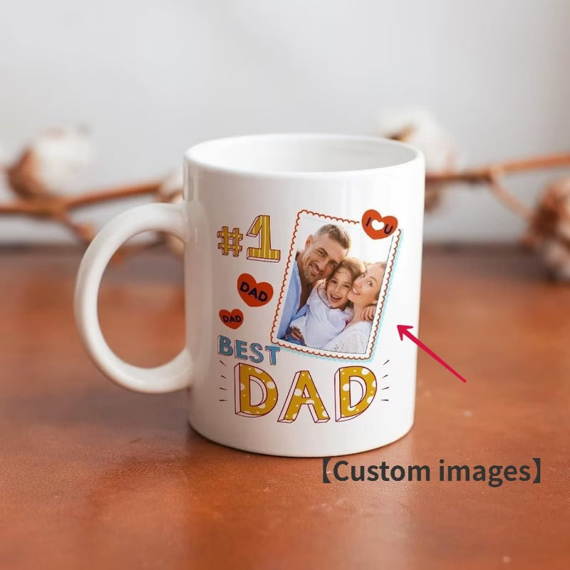 Personalized "#1 Best Dad" Custom Photo Ceramic Coffee Mug – Father's Day, Family Photo Upload & Dad Appreciation Novelty Cup (M1158)