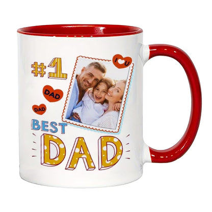 Personalized "#1 Best Dad" Custom Photo Ceramic Coffee Mug – Father's Day, Family Photo Upload & Dad Appreciation Novelty Cup (M1158)