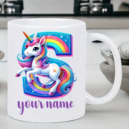 Personalized "Alphabet Unicorn" Ceramic Coffee Mug – Custom Letter & Name, Rainbow Magical Fantasy Kids Novelty Cup (M1169)