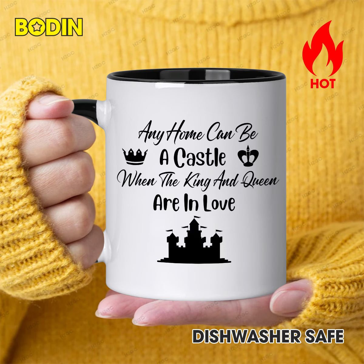 Personalized "Any Home Can Be A Castle" Ceramic Coffee Mug – Romantic Quote, King & Queen Crowns & Couple Novelty Cup (M1178)