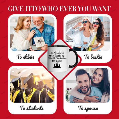 Personalized "Any Home Can Be A Castle" Ceramic Coffee Mug – Romantic Quote, King & Queen Crowns & Couple Novelty Cup (M1178)