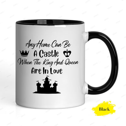 Personalized "Any Home Can Be A Castle" Ceramic Coffee Mug – Romantic Quote, King & Queen Crowns & Couple Novelty Cup (M1178)