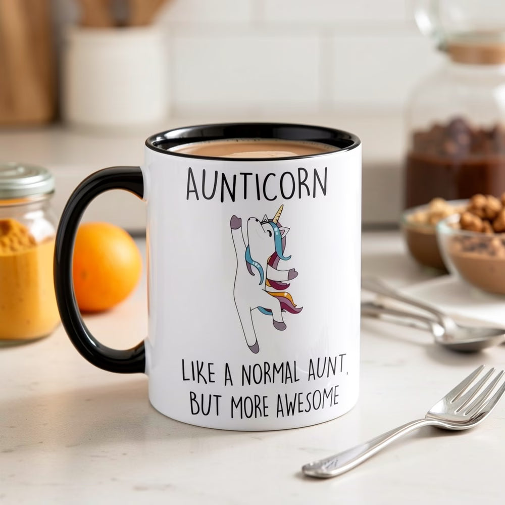 Cute "Aunticorn" Unicorn Ceramic Coffee Mug – Funny Aunt Appreciation & Family Novelty Cup (M1119)