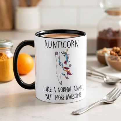 Cute "Aunticorn" Unicorn Ceramic Coffee Mug – Funny Aunt Appreciation & Family Novelty Cup (M1119)