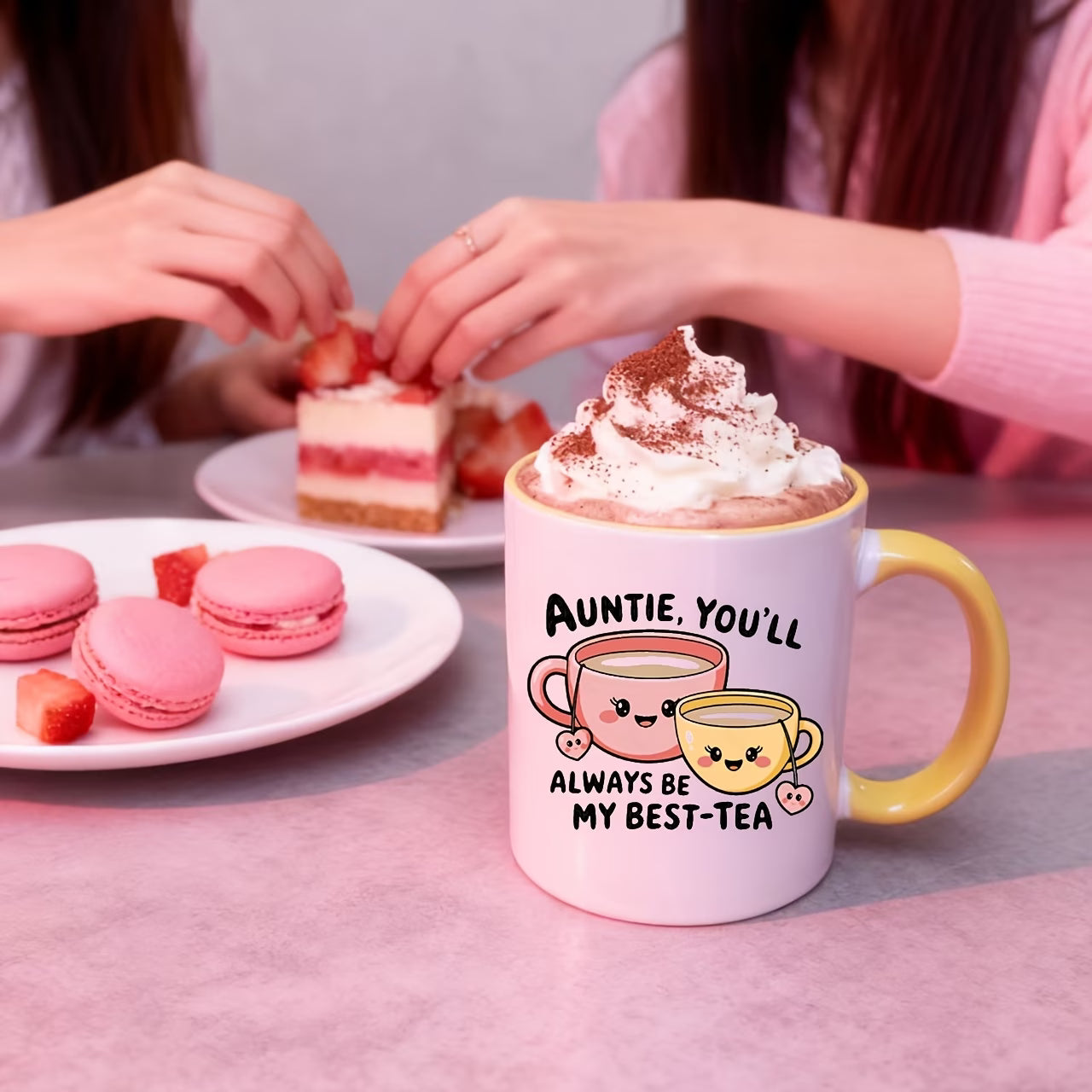 Cute "Auntie, You'll Always Be My Best-Tea" Teacups Ceramic Coffee Mug – Sweet Aunt & Family Appreciation Novelty Cup (M1115)