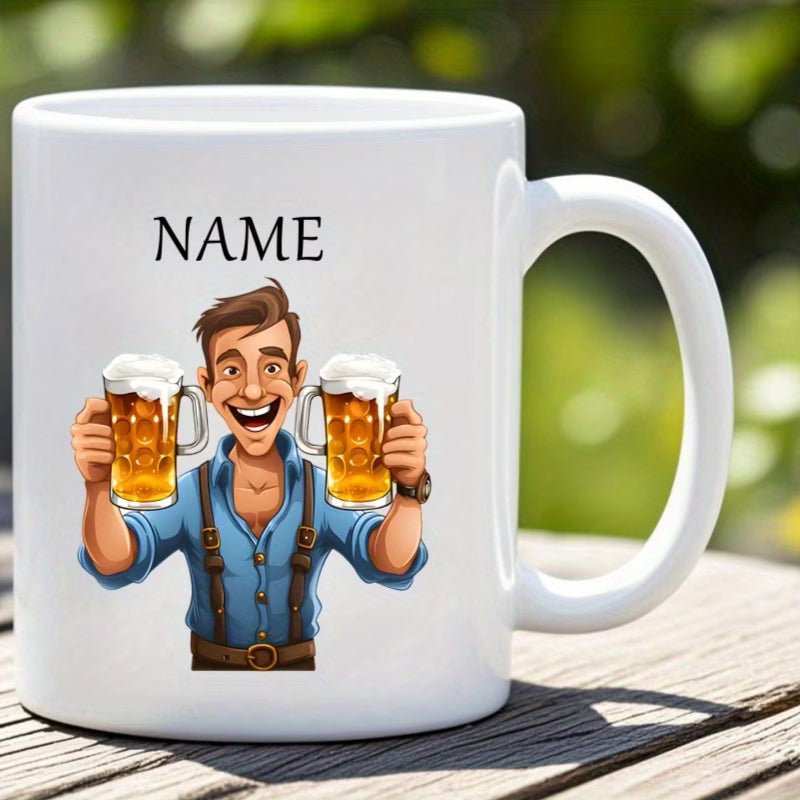 Personalized "Beer Lover Guy" Cartoon Beer Ceramic Coffee Mug – Custom Name Drinking & Pub Novelty Cup (M1105)