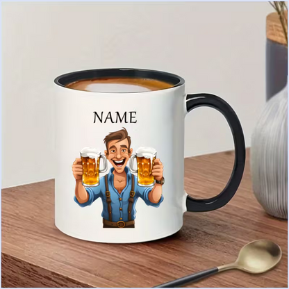 Personalized "Beer Lover Guy" Cartoon Beer Ceramic Coffee Mug – Custom Name Drinking & Pub Novelty Cup (M1105)
