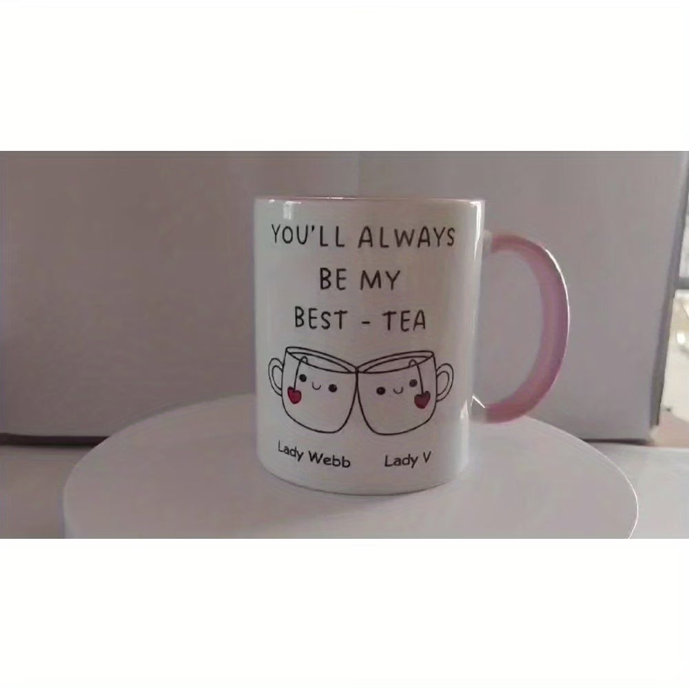 Personalized "Best-Tea" Dual Name Ceramic Coffee Mug – Cute Pun Quote, Clinking Teacups, Best Friend & Couple Novelty Cup (M1197)