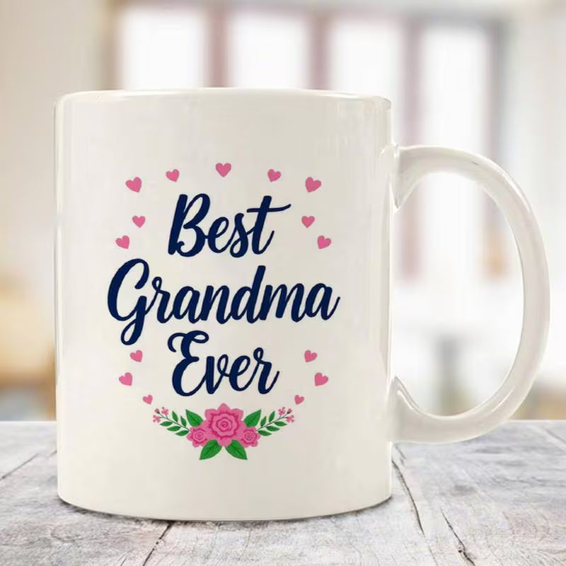 "Best Grandma Ever" Ceramic Coffee Mug – Cute Floral Hearts & Grandmother Appreciation Novelty Cup (M1151)
