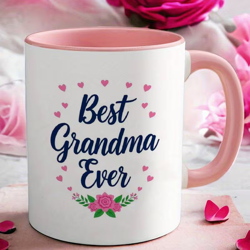 "Best Grandma Ever" Ceramic Coffee Mug – Cute Floral Hearts & Grandmother Appreciation Novelty Cup (M1151)