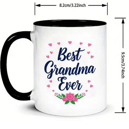 "Best Grandma Ever" Ceramic Coffee Mug – Cute Floral Hearts & Grandmother Appreciation Novelty Cup (M1151)