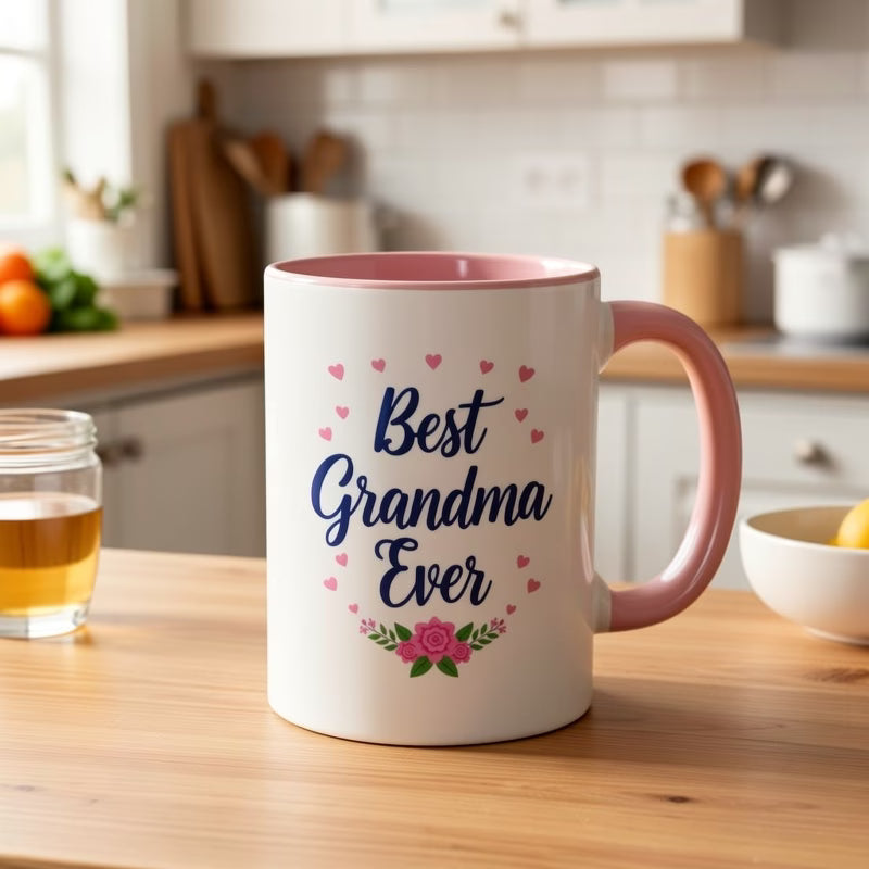 "Best Grandma Ever" Ceramic Coffee Mug – Cute Floral Hearts & Grandmother Appreciation Novelty Cup (M1151)
