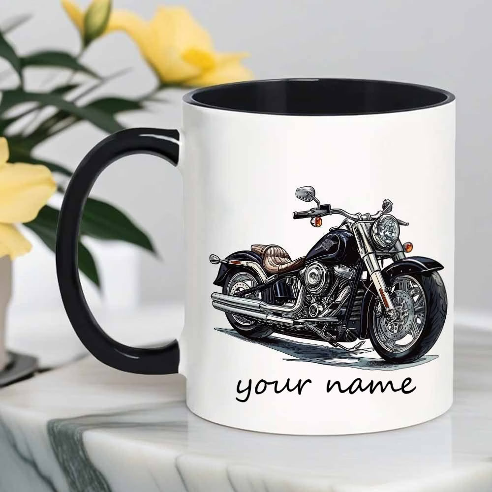 Personalized "Classic Cruiser" Motorcycle Ceramic Coffee Mug – Custom Name Biker & Chopper Novelty Cup (M1088)