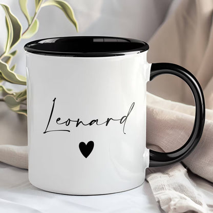 Personalized "Sophie Script Name with Heart" Ceramic Coffee Mug – Custom Name Elegant Typography Novelty Cup (M1123)