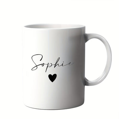 Personalized "Sophie Script Name with Heart" Ceramic Coffee Mug – Custom Name Elegant Typography Novelty Cup (M1123)