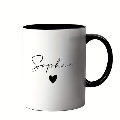 Personalized "Sophie Script Name with Heart" Ceramic Coffee Mug – Custom Name Elegant Typography Novelty Cup (M1123)
