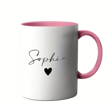 Personalized "Sophie Script Name with Heart" Ceramic Coffee Mug – Custom Name Elegant Typography Novelty Cup (M1123)