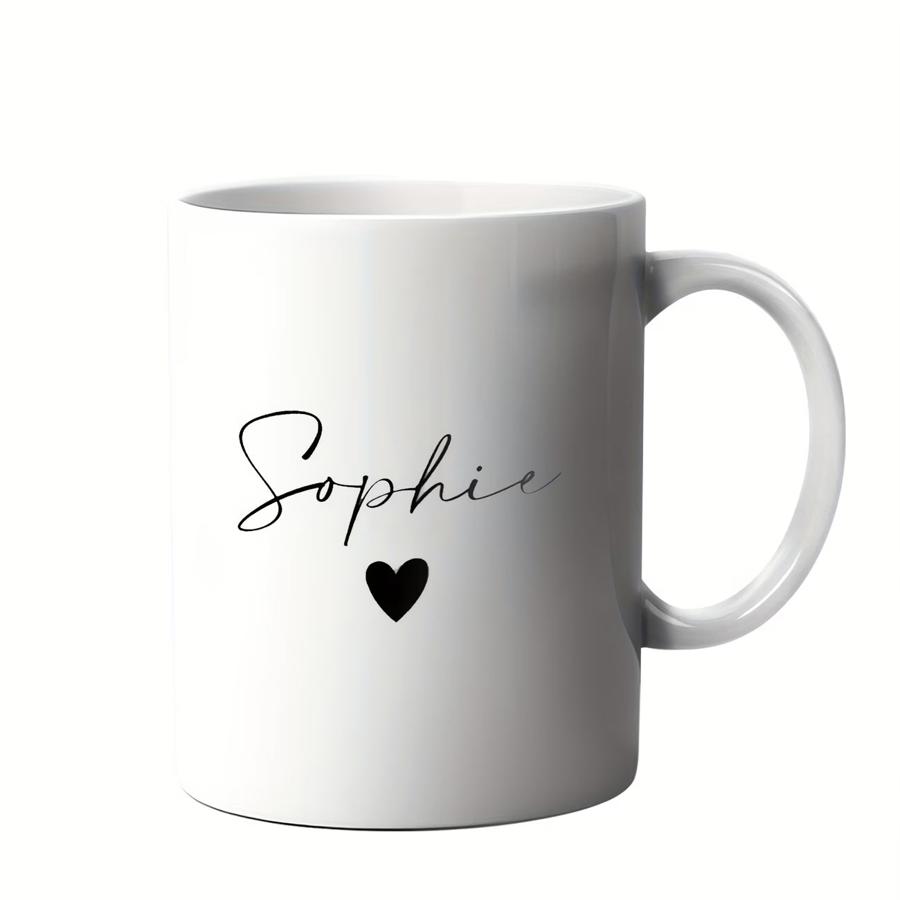 Personalized "Sophie Script Name with Heart" Ceramic Coffee Mug – Custom Name Elegant Typography Novelty Cup (M1123)