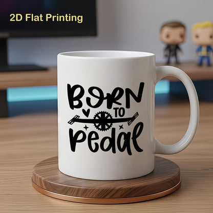Cute "Born To Pedal" Cycling Ceramic Coffee Mug – Bicycle Lover & Cyclist Gift Novelty Cup (M1090)