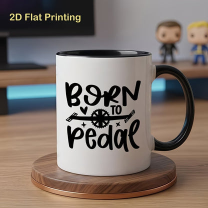 Cute "Born To Pedal" Cycling Ceramic Coffee Mug – Bicycle Lover & Cyclist Gift Novelty Cup (M1090)