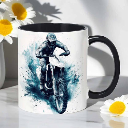 Dynamic "Motocross Dirt Bike" Off-Road Art Ceramic Coffee Mug – Biker & Enduro Rider Novelty Cup (M1091)