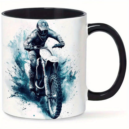 Dynamic "Motocross Dirt Bike" Off-Road Art Ceramic Coffee Mug – Biker & Enduro Rider Novelty Cup (M1091)
