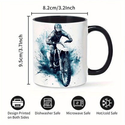 Dynamic "Motocross Dirt Bike" Off-Road Art Ceramic Coffee Mug – Biker & Enduro Rider Novelty Cup (M1091)