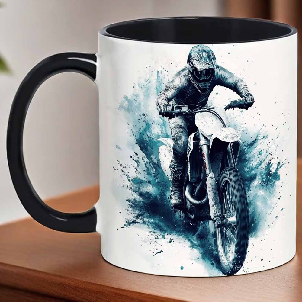 Dynamic "Motocross Dirt Bike" Off-Road Art Ceramic Coffee Mug – Biker & Enduro Rider Novelty Cup (M1091)