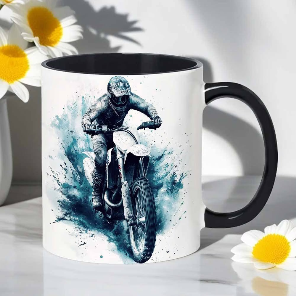 Dynamic "Motocross Dirt Bike" Off-Road Art Ceramic Coffee Mug – Biker & Enduro Rider Novelty Cup (M1091)