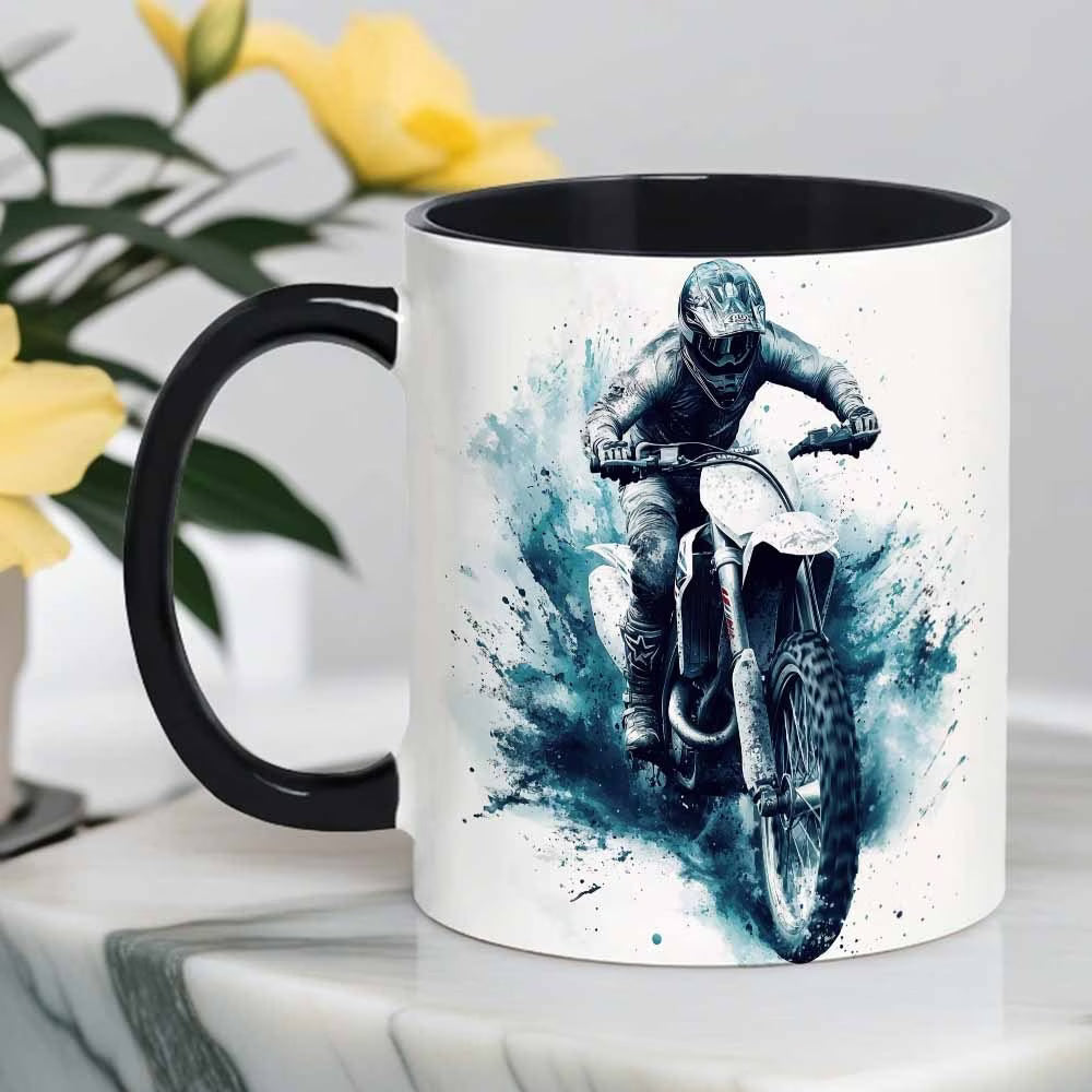 Dynamic "Motocross Dirt Bike" Off-Road Art Ceramic Coffee Mug – Biker & Enduro Rider Novelty Cup (M1091)