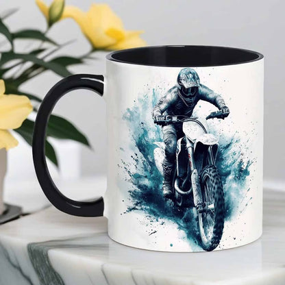 Dynamic "Motocross Dirt Bike" Off-Road Art Ceramic Coffee Mug – Biker & Enduro Rider Novelty Cup (M1091)