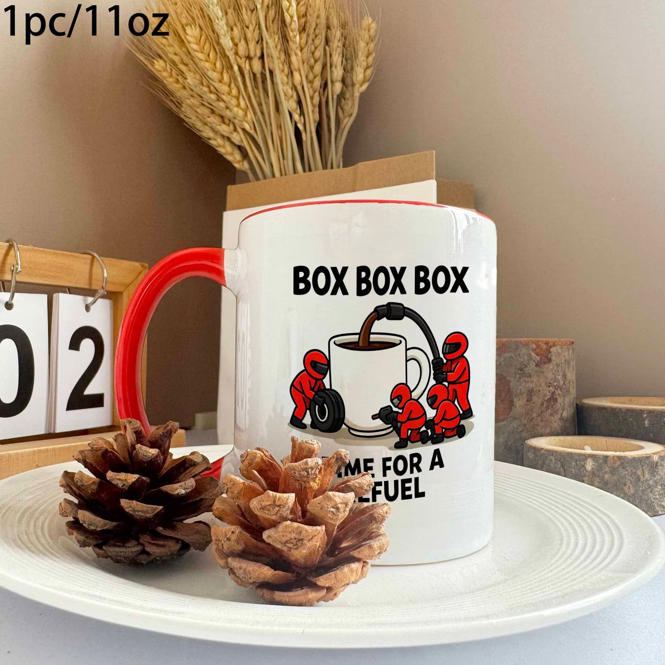 Funny "Box Box Box Time For A Refuel" F1 Pit Crew Ceramic Coffee Mug – Formula 1 Racing & Coffee Lover Novelty Cup with Black Accent (M1107)