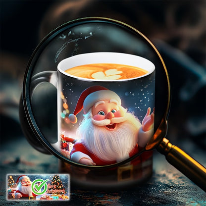 Festive "Cheerful Santa Claus" Magic Ceramic Coffee Mug – Heat-Sensitive Holiday Magic, Santa Claus Portrait & Christmas Novelty Cup with Black Finish (M1153)