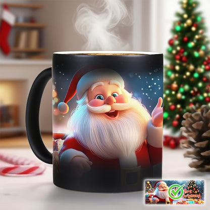 Festive "Cheerful Santa Claus" Magic Ceramic Coffee Mug – Heat-Sensitive Holiday Magic, Santa Claus Portrait & Christmas Novelty Cup with Black Finish (M1153)