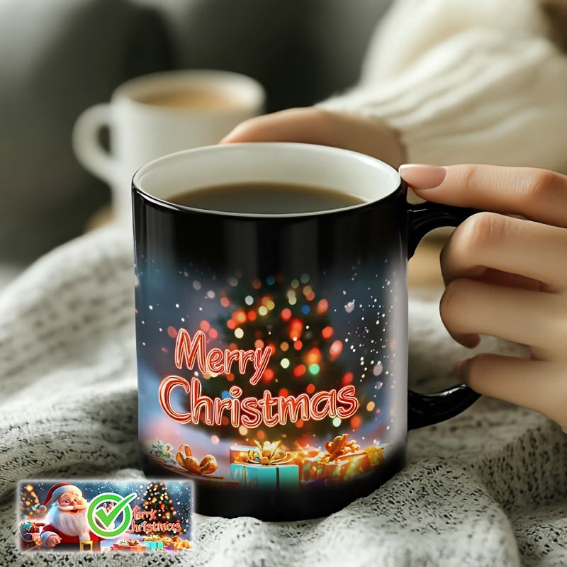 Festive "Cheerful Santa Claus" Magic Ceramic Coffee Mug – Heat-Sensitive Holiday Magic, Santa Claus Portrait & Christmas Novelty Cup with Black Finish (M1153)