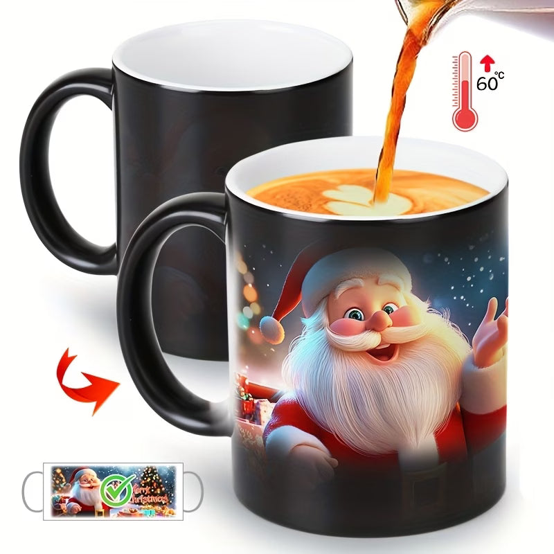 Festive "Cheerful Santa Claus" Magic Ceramic Coffee Mug – Heat-Sensitive Holiday Magic, Santa Claus Portrait & Christmas Novelty Cup with Black Finish (M1153)