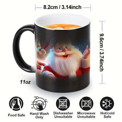 Festive "Cheerful Santa Claus" Magic Ceramic Coffee Mug – Heat-Sensitive Holiday Magic, Santa Claus Portrait & Christmas Novelty Cup with Black Finish (M1153)