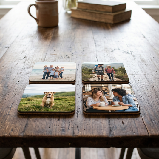 Personalised Premium Set of 2 Coasters. Customised with Any Text, Image or Logo