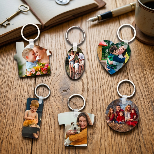 Custom Keyring Collection | HD Edge-to-Edge Durable Pocket Charms in 6 Geometric Silhouettes