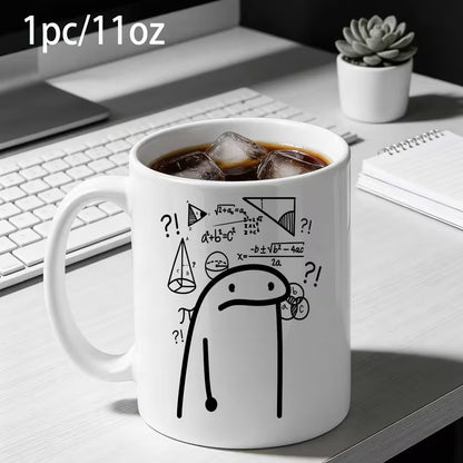 Funny Confused Math Meme Character Ceramic Coffee Mug – Novelty Cute Science & Calculus Joke Tea Cup (M1007)