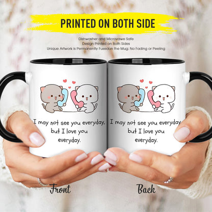 Personalized "Cute Cats Talking on Phone" Ceramic Coffee Mug – Long Distance Relationship Quote, Peach & Goma Cats & Romantic Novelty Cup (M1179)